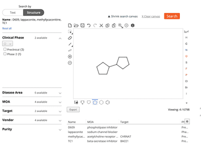 Five pills stand in a row, each with a different color. A black arm in a hand-drawn sketch style is reaching from the top of the image down to the pill on the most left side. The hand is pulling a 'skin' off of the pill to reveal a new color underneath. Next to the hand, text on the image reads compounds that reveal hidden identities as cancer cell killers.