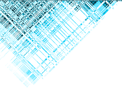 A heatmap colored with varying shades of blue, tilted to the side 45 degrees so that it takes a diagonal shape.